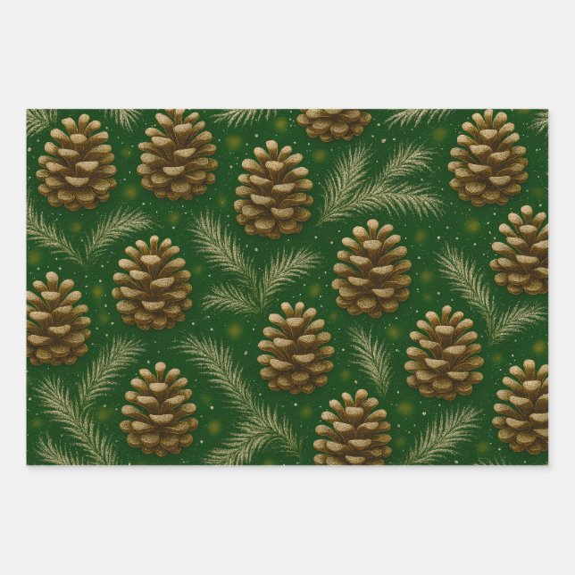 Pinecone & pine needle wrapping paper sheet (Front)