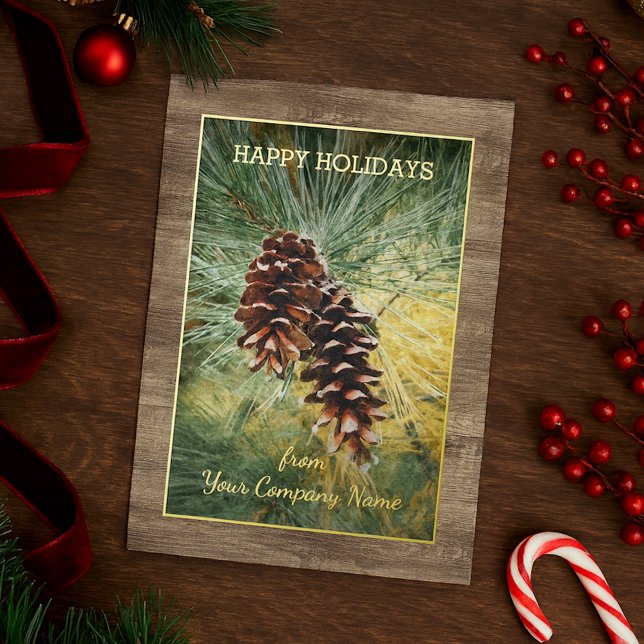 Pinecone Pine Needles Greenery Watercolor Gold Foil Holiday Card (Creator Uploaded)