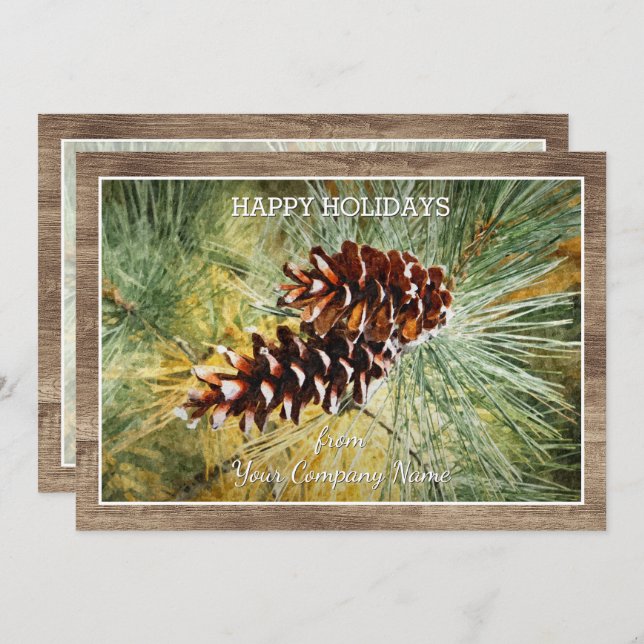 Pinecone Pine Tree Needles Greenery Watercolor Holiday Card (Front/Back)