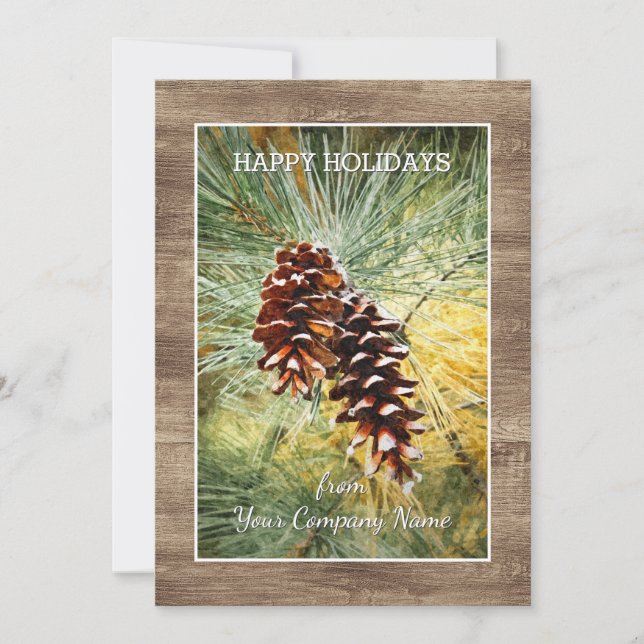 Pinecone Pine Tree Needles Greenery Watercolor Holiday Card (Front)