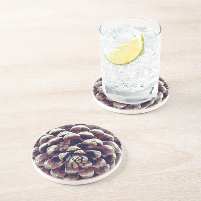 Pinecone rustic fall winter nature brown grey coaster (Side)
