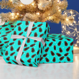 Pinecone Snowflake Pattern Aqua Wrapping Paper