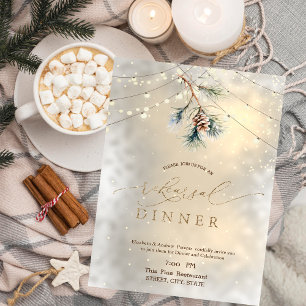 Pinecone String Lights Winter Rehearsal Dinner Invitation