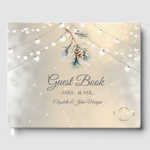 Pinecone String Lights Winter Wedding  Guest Book
