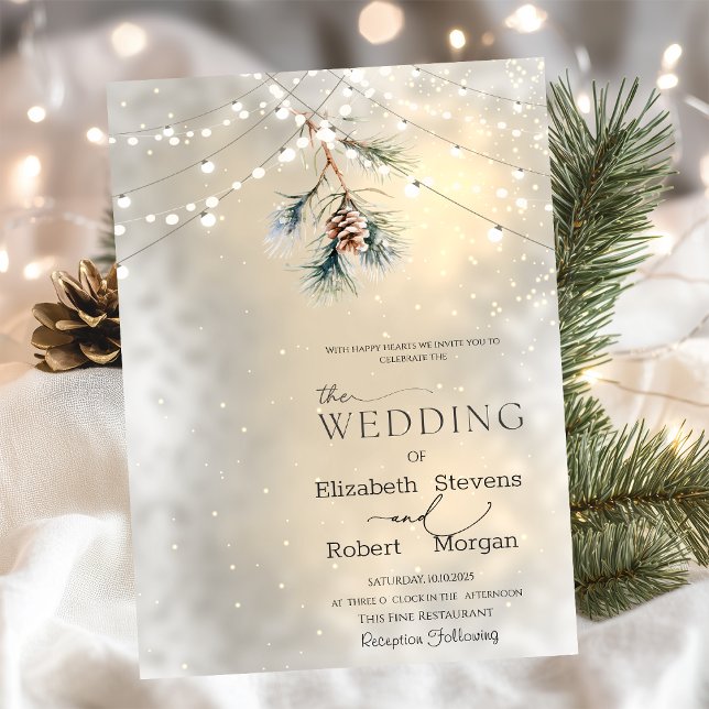 Pinecone String Lights Winter Wedding  Invitation (Creator Uploaded)