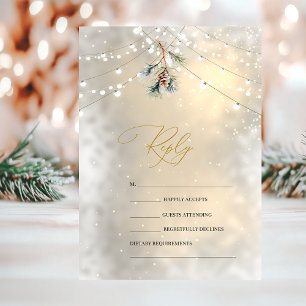 Pinecone String Lights Winter Wedding RSVP   Invitation