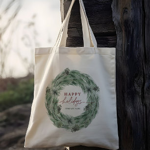Pinecone Tree Wreath Happy Holidays  Tote Bag