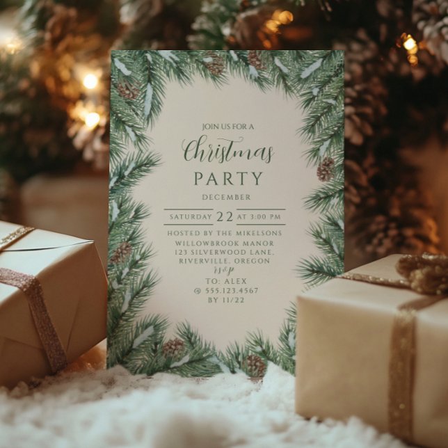 Pinecone Woodland Green Christmas Invitation (Creator Uploaded)