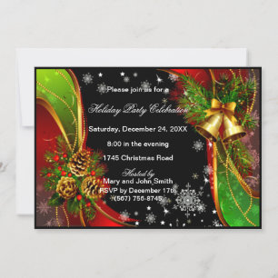 Pinecones And Bells Christmas Party Invitation