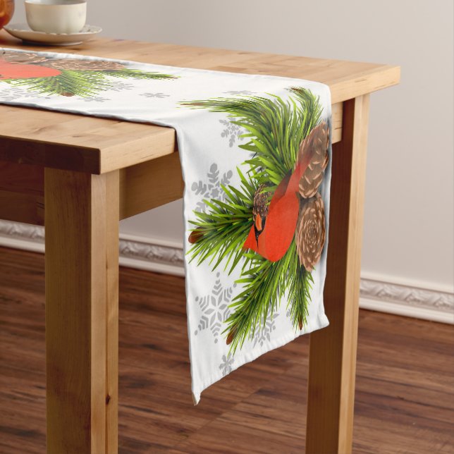 Pinecones and Cardinal Christmas Table Runner (In Situ)