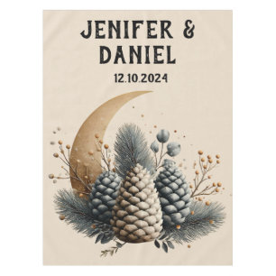 Pinecones and Crescent Moon Winter Love Tablecloth