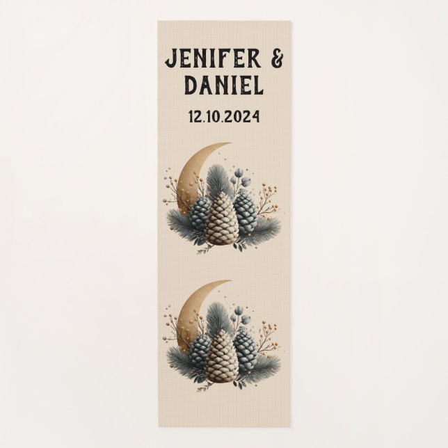 Pinecones and Crescent Moon Winter Love Yoga Mat (Front)