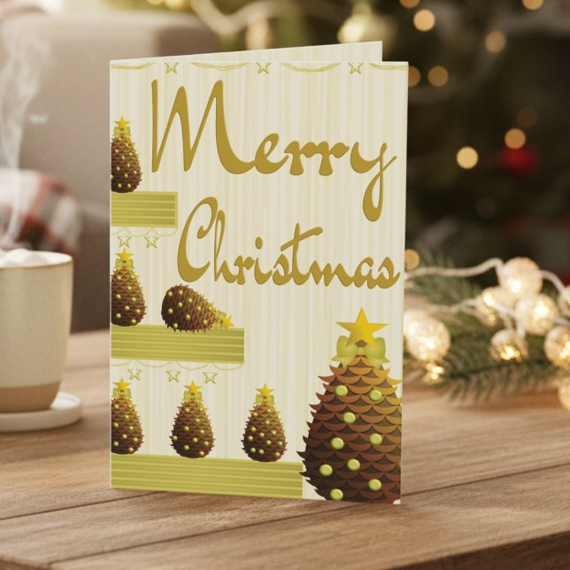Pinecones And Gold Script Lettering Christmas  Holiday Card (A golden cutie to send out your Christmas cheer. Customize the words and put your photo in.)