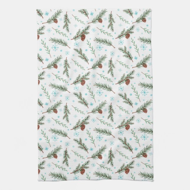 Pinecones and Snowflakes Tea Towel (Vertical)