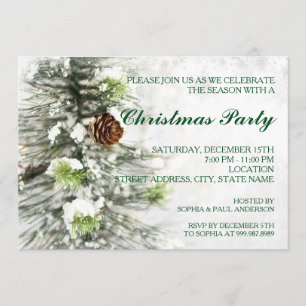 Pinecones at Snow Christmas Party Invitation