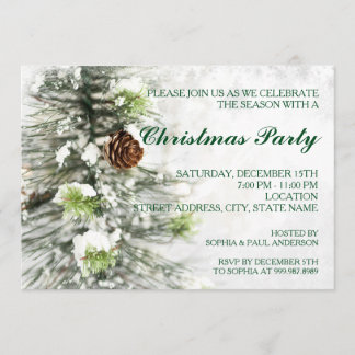 Pinecones at Snow Christmas Party Invitation
