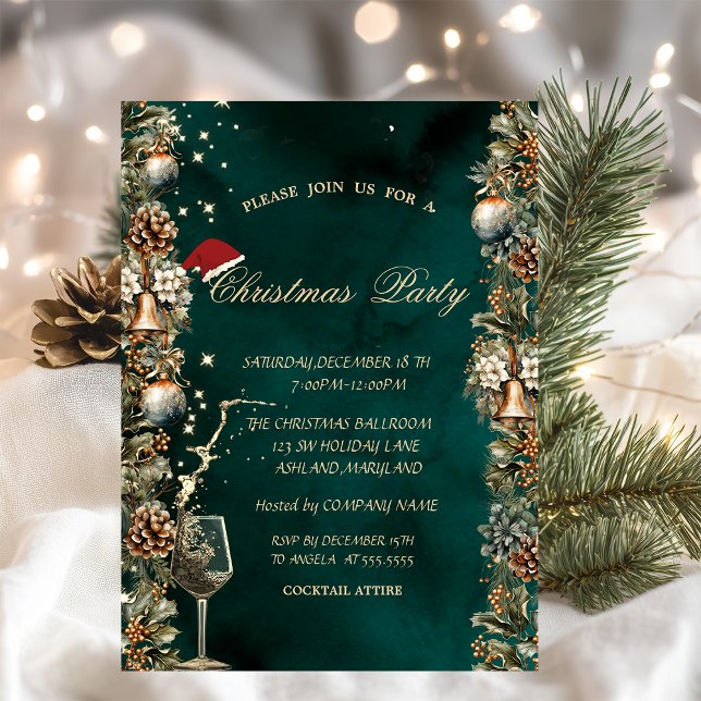 Pinecones Balls Glass Green Corporate Christmas  Invitation (Creator Uploaded)