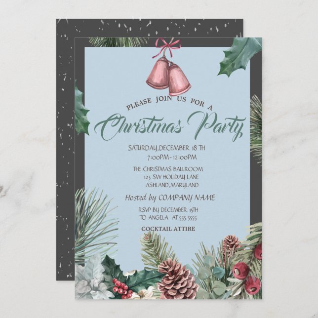 Pinecones Bell Snow Company Christmas Party Invitation (Front/Back)