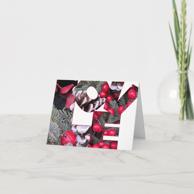 Pinecones Evergreens Red Berries Love Note Card (Front)