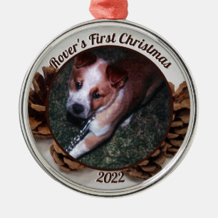 Pinecones Pet's First Christmas Photo with Year Metal Tree Decoration