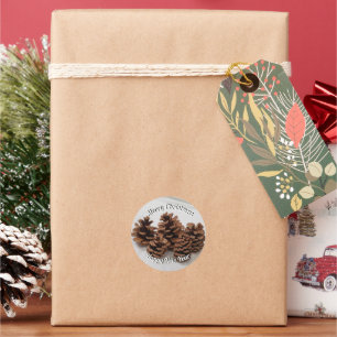 Pinecones Photo Merry Christmas Happy New Year Classic Round Sticker