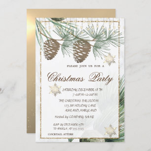 Pinecones ,Snowflakes Gold Christmas Corporated Invitation