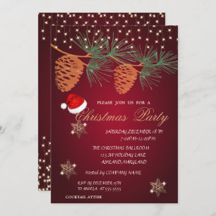 Pinecones ,Snowflakes Red Christmas Corporated Invitation