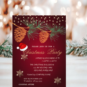 Pinecones ,Snowflakes Red Christmas Corporated Invitation