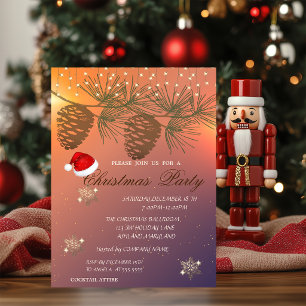 Pinecones ,Snowflakes Shiny Christmas Corporated Invitation