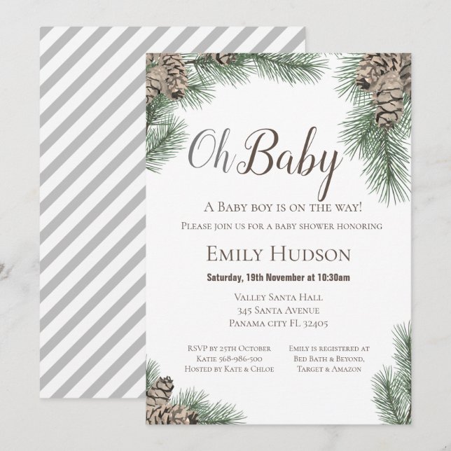 Pinecones Winter Invitation - Baby Shower (Front/Back)