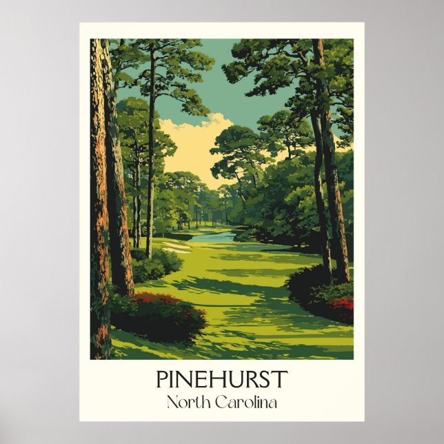 Pinehurst NC Vintage Golf Course Landscape Art Poster (Front)