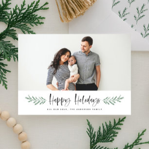 Pineneedle Elegant Modern Photo Holiday Card