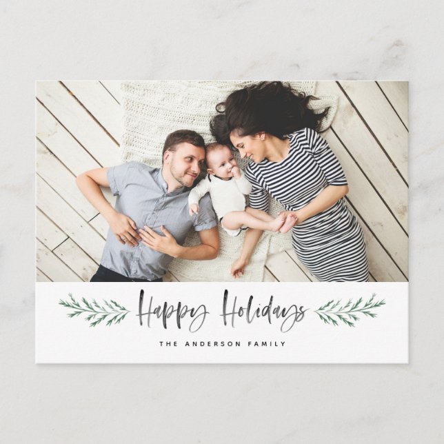 Pineneedle Happy Holidays Modern Photo Holiday Postcard (Front)