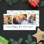 Pineneedle Happy New Year Modern 3 Photo Collage Holiday Card<br><div class="desc">Featuring painted pine needle leaves,  brush script,  and 3 photo collage.</div>