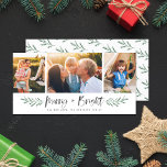 Pineneedle Merry and Bright Modern 3 Photo Collage Holiday Card<br><div class="desc">Featuring painted pine needle leaves,  brush script,  and 3 photo collage.</div>
