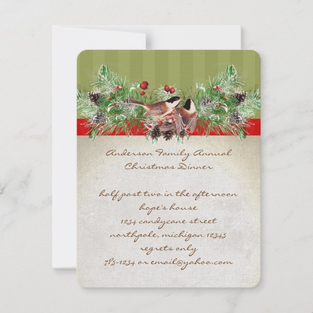 Pinery Vintage Birds Christmas Dinner Party Invite (Front)