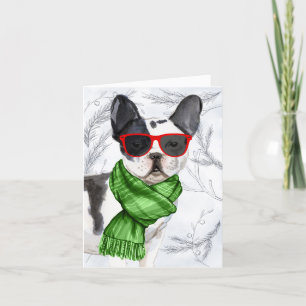 Pines and a Boston Terrier Christmas Dog Holiday Card