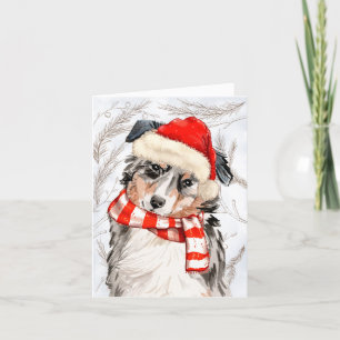 Pines and Australian Shepherd Christmas Dog Holiday Card