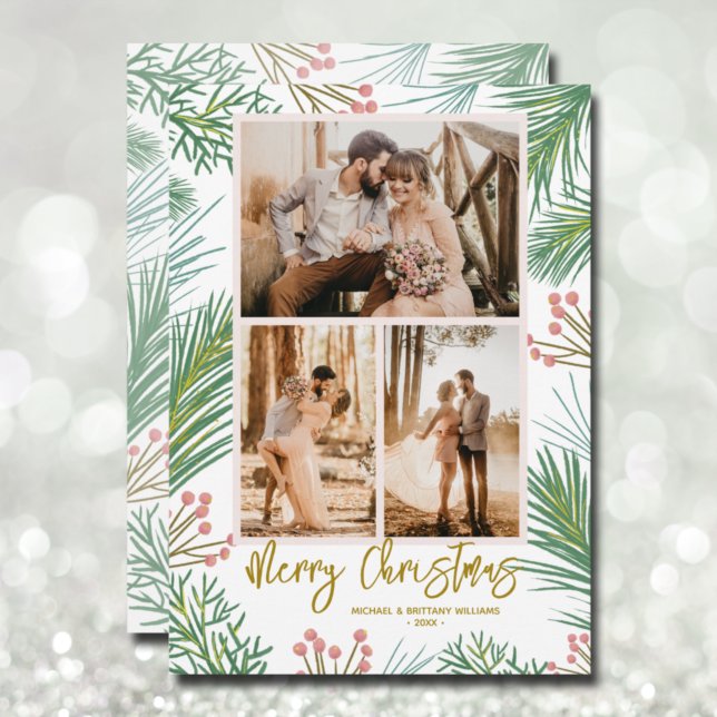 Pines Berries Multi Photo Christmas Holiday Card (Creator Uploaded)