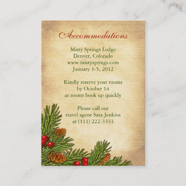 Pines Boughs Holiday Winter Wedding Insert Cards (Front)