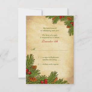 Pines Boughs Holiday Winter Wedding RSVP Card
