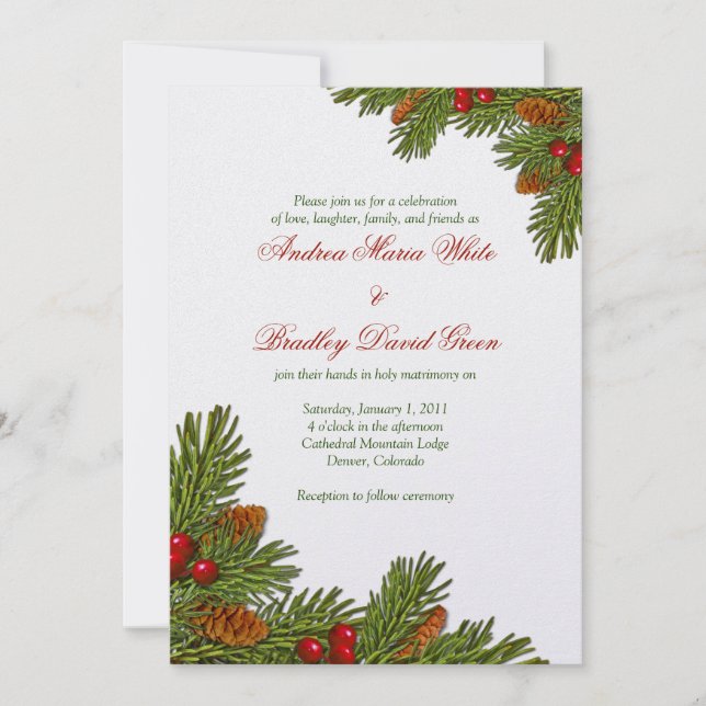 Pines Boughs Xmas Winter Wedding Invitation (Front)