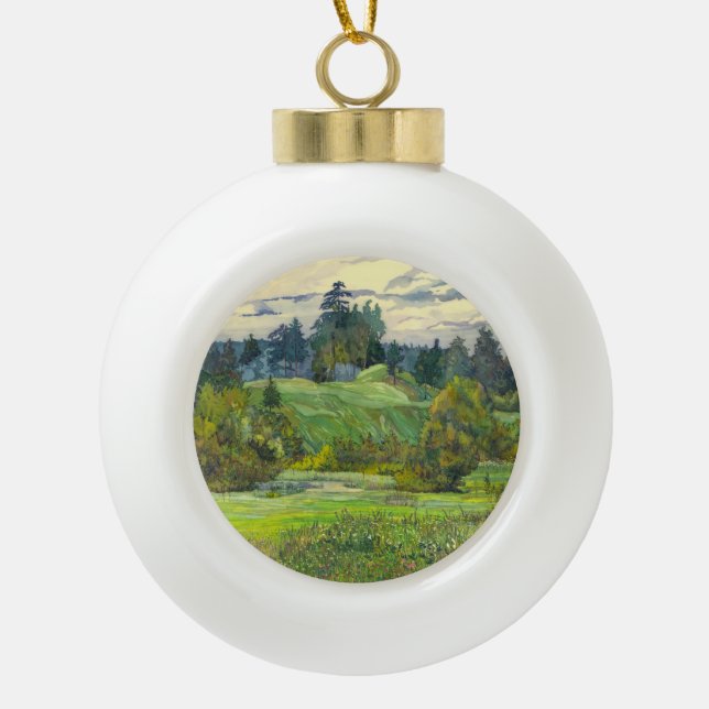 Pines Ceramic Ball Christmas Ornament (Front)