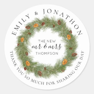 Pines Citrus Names Christmas Wedding Thank You Classic Round Sticker