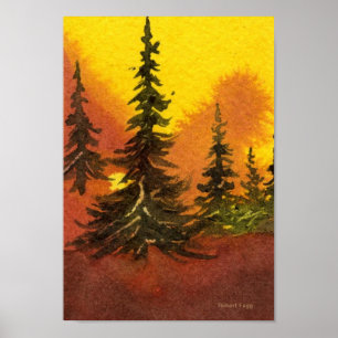 "Pines on the Ridge #2" pines, sunrise, fog Poster