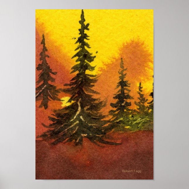 "Pines on the Ridge #2" pines, sunrise, fog Poster (Front)