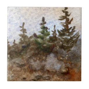 Pines on the rocks against a soft sky tile