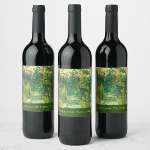 Pines painting watercolor on silk wine label