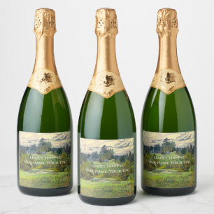 Pines painting watercolor sparkling wine label