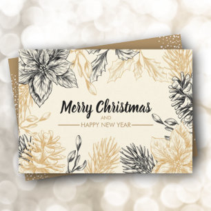 Pines Poinsettias Flat Christmas Holiday Card